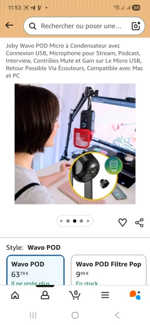 Joby Wavo POD Micro à Condensateur avec Connexion USB, Microphone pour
