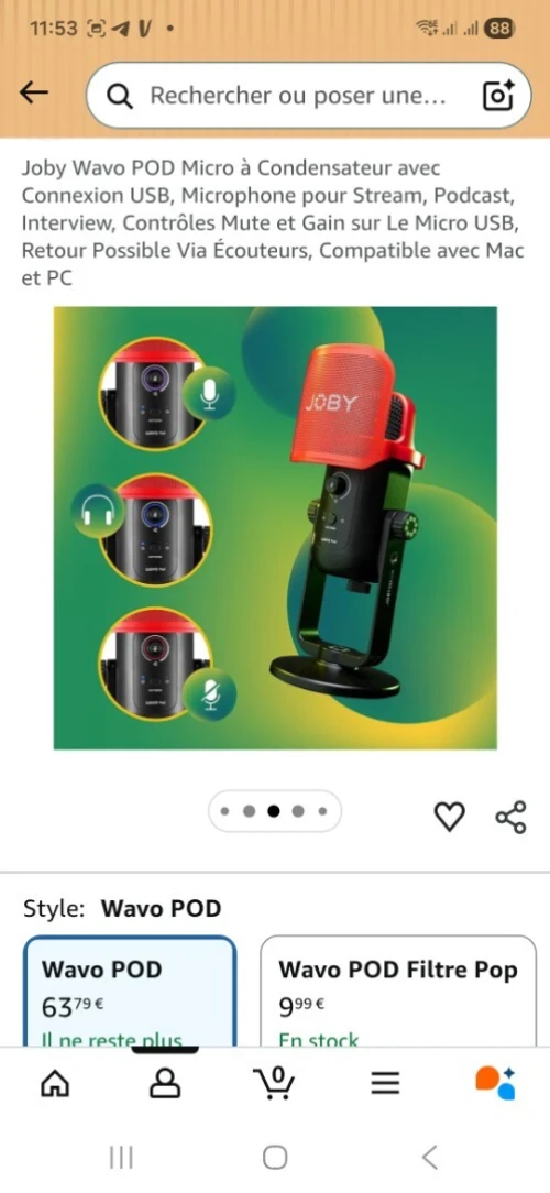 Joby Wavo POD Micro à Condensateur avec Connexion USB, Microphone pour