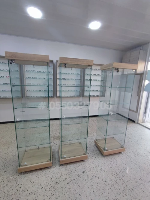 Vitrine et présentoir d'exposition en verre 