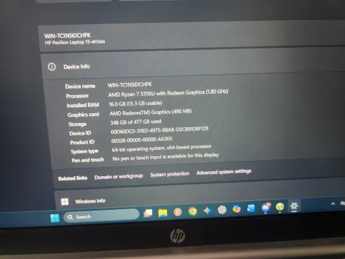 Laptop Hp pavillion ryzen 7 5700u