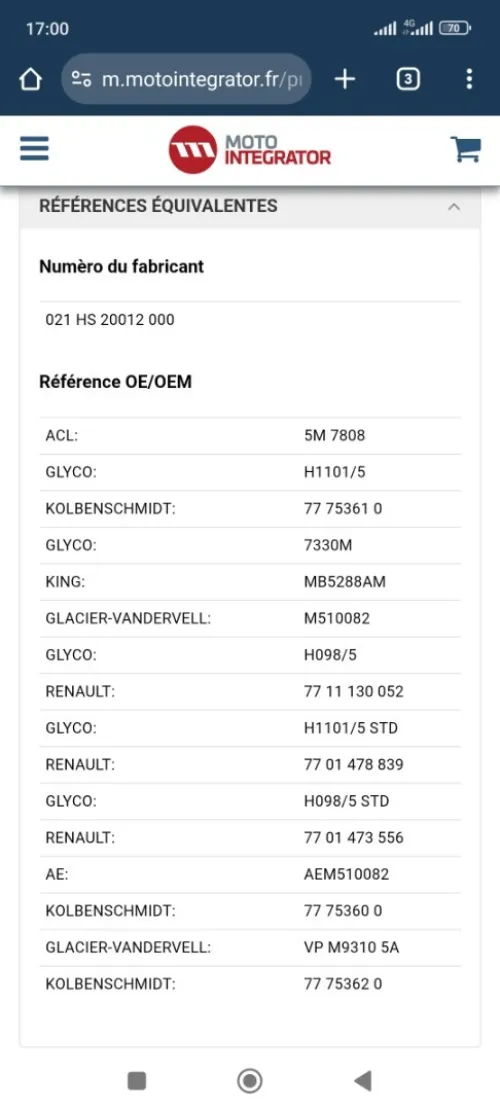 Coussinet 0.25 GLYCO 1.9 dci