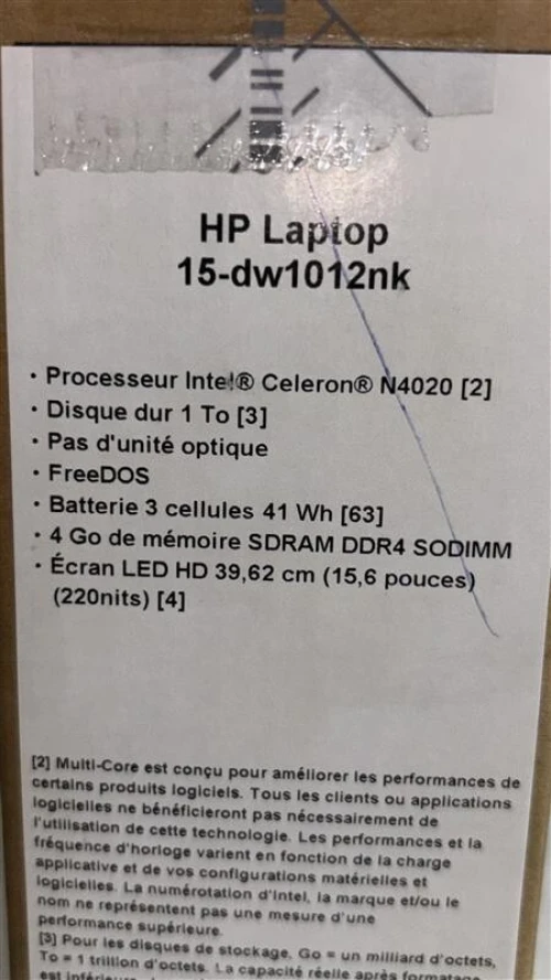 HP Laptop 15dw1012nk - 15.6 pouces - Intel Core Celeron N4020 - 4 Go - 1To HDD