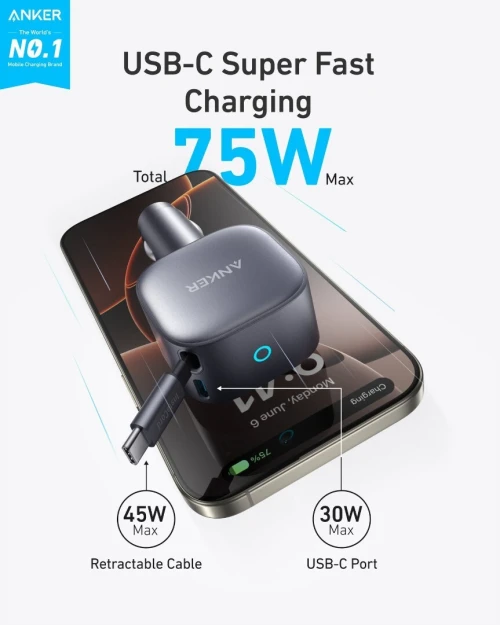 Chargeur allume-cigare Anker Nano (75 W, port USB-C)
