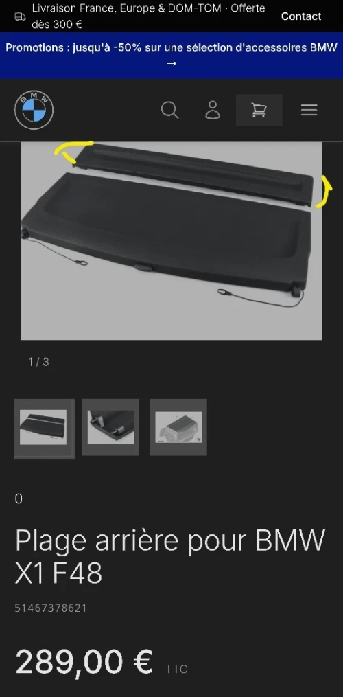 Plage arrière d' origine BMW X1 -F48 (2016- 2022)