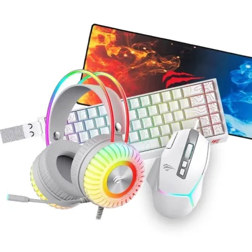PROMO COMBO GAMING HAVIT WHITE | CLAVIER + SOURIS + CASQUE + TAPIS