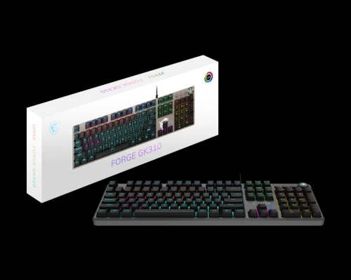 CLAVIER GAMING MÉCANIQUE MSI FORGE GK310 - RGB Backlit, Red Switches, Ergonomic Keycaps, Anti-Slip Base