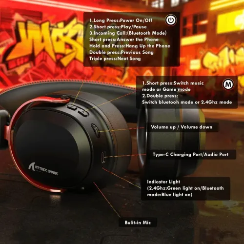 CASQUE GAMING SANS FIL ATTACK SHARK L30PRO ROUGE, 3 modes (2,4 GHz/Bluetooth/filaire) pour PC/PS5/XBOX/SWITCH/MOBILE