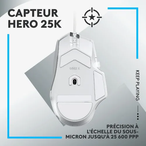 SOURIS GAMING Logitech G502 X BLANC - LIGHTFORCE Hybrid Optical-Mechanical Primary switches, 25K DPI sensor, 13 Programmable Buttons