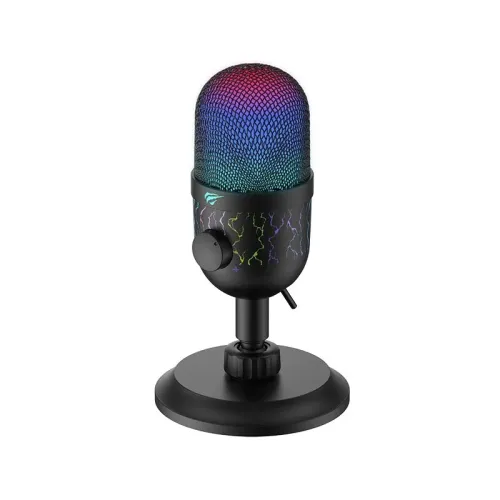 Microphone gaming HAVIT GK52, prise jack 3,5 mm et USB-C, RGB, pour PC, idéal pour le streaming, les jeux, le chant et les diffusions en direct.