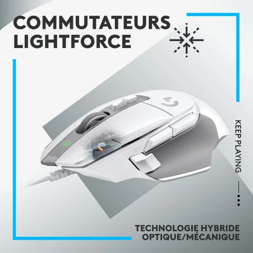 SOURIS GAMING LOGITECH G502 X WHITE, CAPTEUR 25000 DPI, 13 BOUTONS PROGRAMMABLES