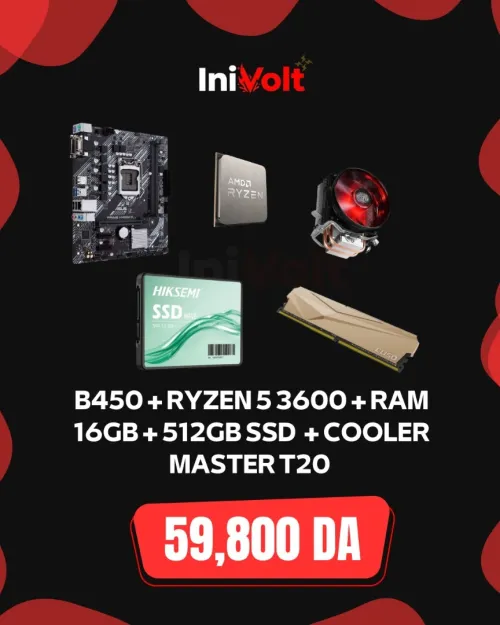 PROMO COMBO B450 + RYZEN 5 3600 + RAM 16GB + 512GB SSD + COOLER MASTER T20