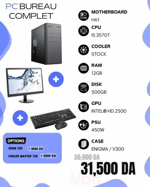 Pc BUREAU i5 3570t - 12GB RAM - 500GB