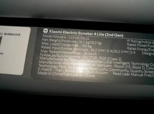 Trotinette Xiaomi 4 Lite 2eme Génération