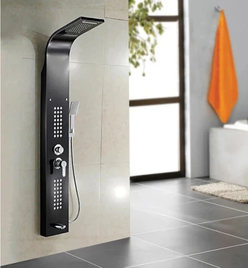Colonne de Douche Design Noir et Or 5 en 1 en Acier Inox 304
