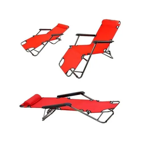 Chaise Longue Pliable Repose-Pied Rouge Bain Soleil Transat Jardin