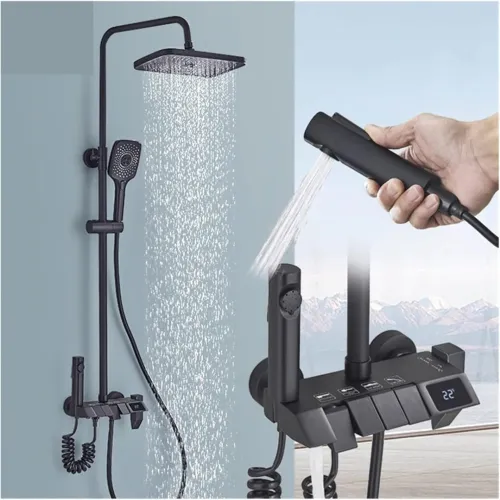 Ensemble de Douche Digital Noir Piano Mitigeur Intelligent en Laiton