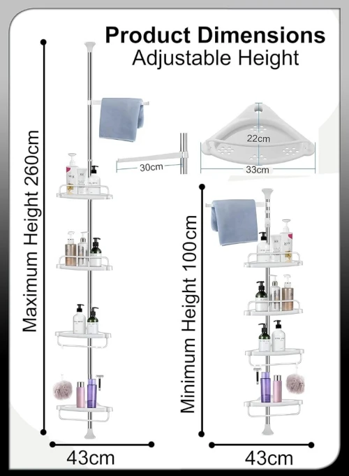 Support d'angle de douche télescopique réglable à 4 niveaux