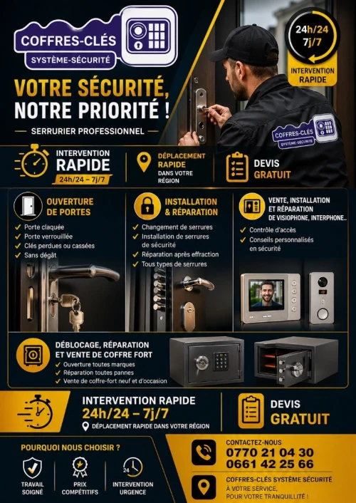 Déblocage et réparation de tout type de coffres fort et toutes les marques (7/7 24/24)