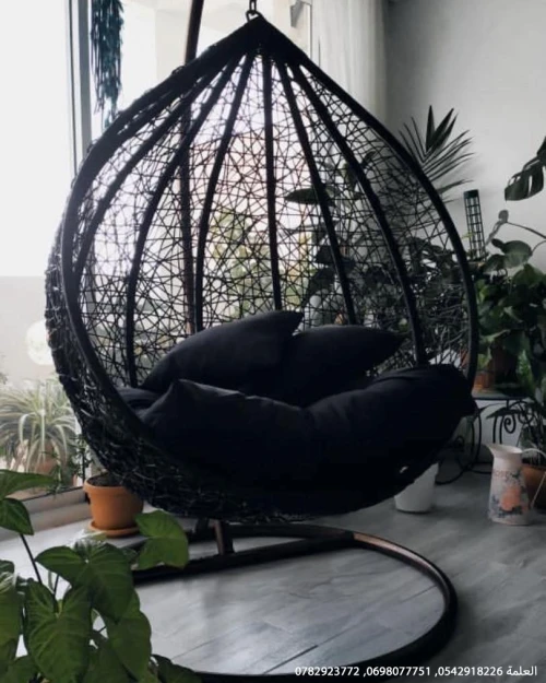 Fauteuil Suspendu en Rotin pour Extérieur - Forme d'Œuf avec Coussin  كرسي معلق