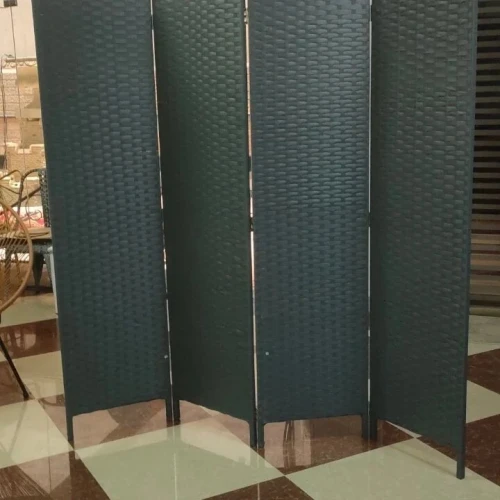 *** STOCK LIMITE *** Paravent Intérieur Pliable 4 Panneaux Structure en Bois et Rotin Artificiel