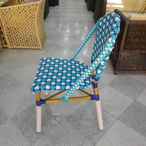 Chaise parisienne sans accoudoirs en aluminium et rotin  Nouvel arrivage