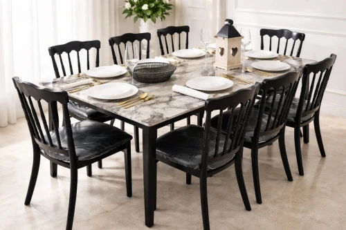 NOUVEL ARRIVAGE Table à Manger 160x080 cm en Marbre de Porcelaine Noir ( 8 Places)