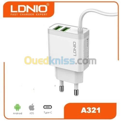 CHARGEUR LDNIO FAST USB3.0 A321+ CABLE TYPE-C