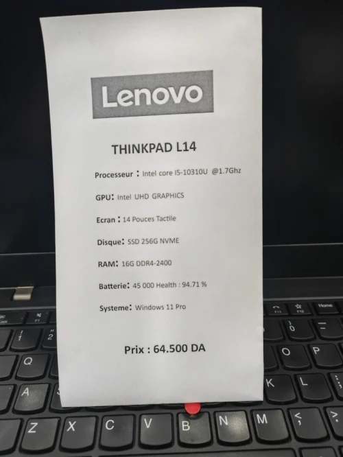 LAPTOP LENOVO Thinkpad L14 Ecran 14" Tactile