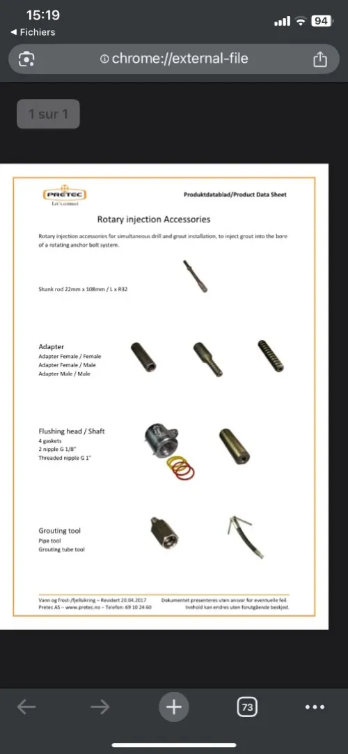 Tête injection pour forage rotatif (R32)