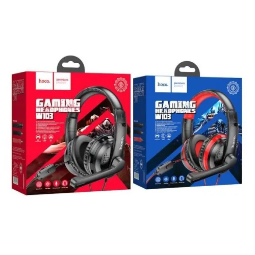 Hoco Casque Gaming W103 Stéréo Filaire Câble 1.2M-Noir Rouge