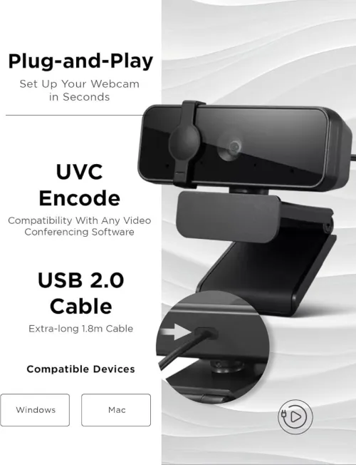  Lenovo Essential Full HD 1080P Webcam fhdwc300 Dual Microphone No Driver 1.8m 