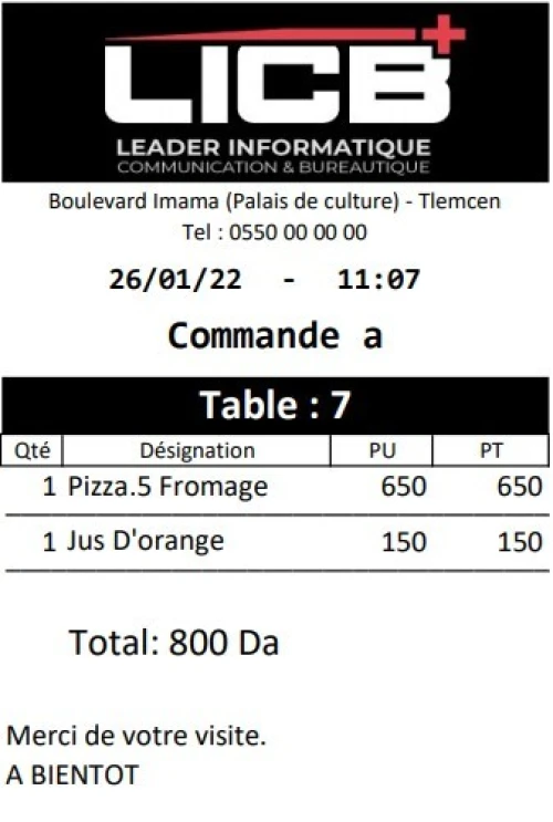 Logiciel de Gestion : Fast Food, Pizzeria, Restaurant, Pêcherie, Cafeteria, Crèmerie, Pâtisserie