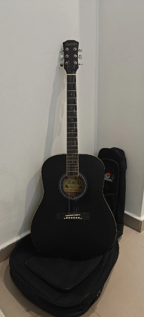 Guitare acoustique noire  cordes acier  Apelila  taille standard  finition mate  housse incluse