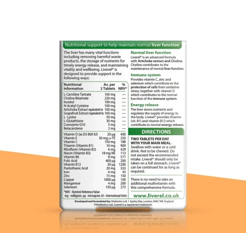 Vitabiotic Liverel Avec de la choline  qui contribue au maintien d'une  fonction hépatique normale