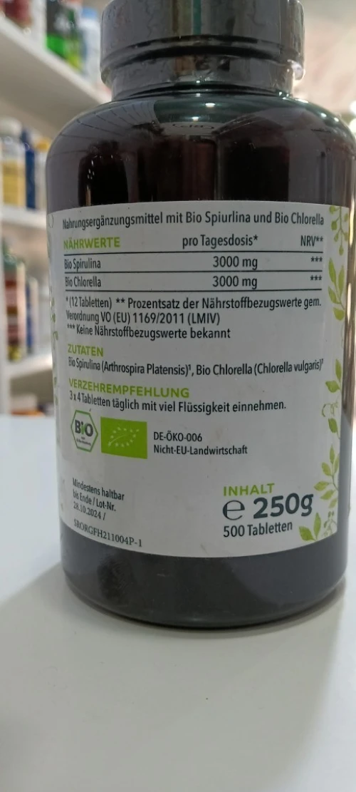 Unimedica Spiruline Bio et Chlorelle Bio 500 comprimés