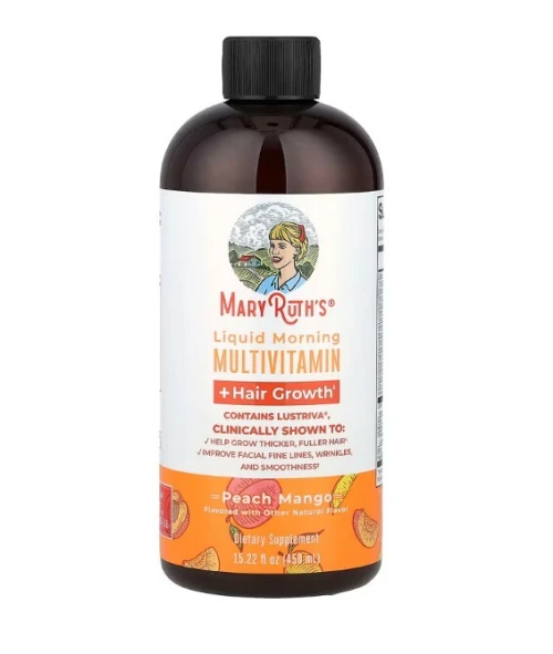 MaryRuth's, Multivitamines liquides pour le matin + Croissance des cheveux, Pêche et mangue, 450 ml