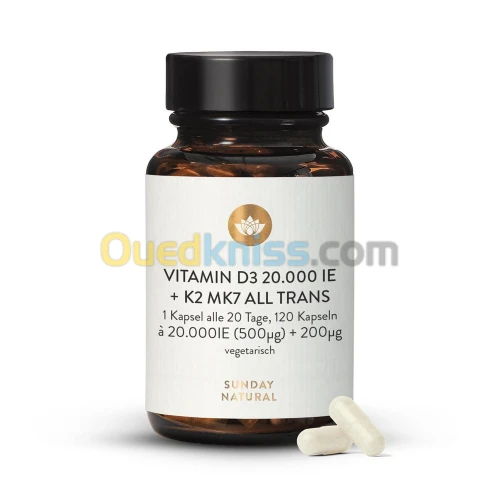 Sunday VITAMINES D3 + K2 MK7 20 000 UI + 200 mcg VEGETARIEN