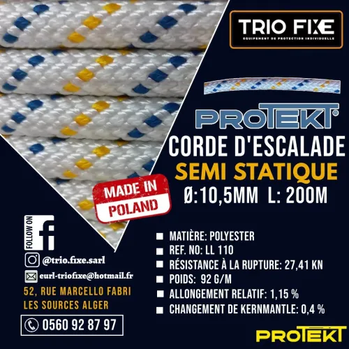 corde semi statique PROTEKT POLOGNE 10.5 MM ET 11.8 MM