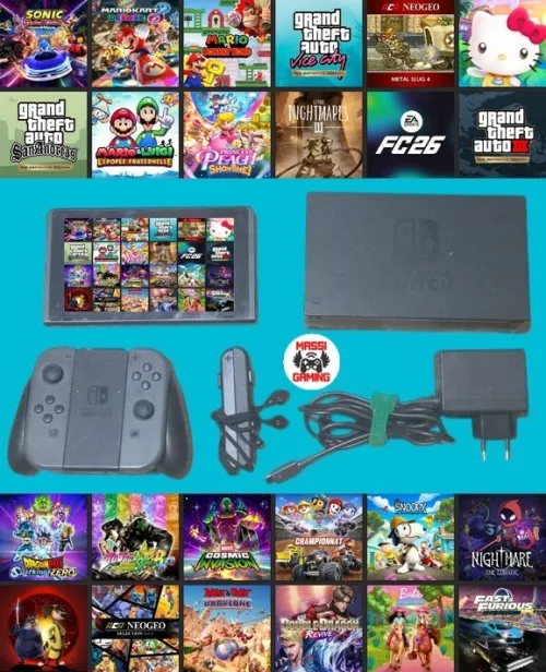NINTENDO SWITCH FLASHÉE + ACCESSOIRES ORIGINAUX + 24 JEUX INSTALLÉS