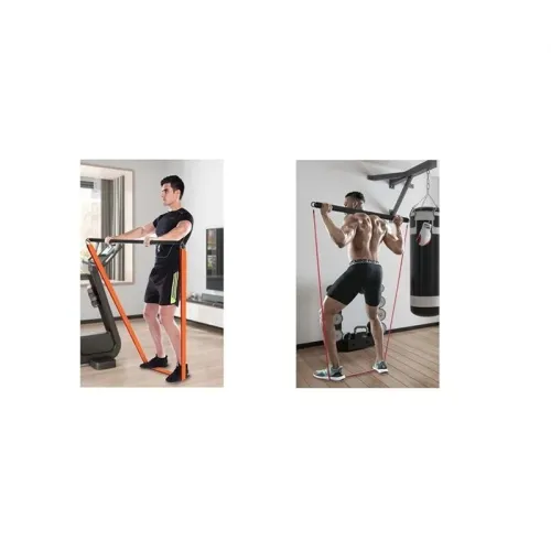 Bâton Pilates Yoga Portable avec Bandes Élastiques Résistance pour Fitness et Étirements