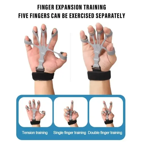 Entraîneur de Force Doigts & Poignet Silicone 5 Doigts Réglable Rééducation Musculation