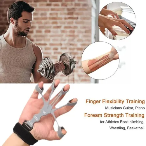Entraîneur de Force Doigts & Poignet Silicone 5 Doigts Réglable Rééducation Musculation
