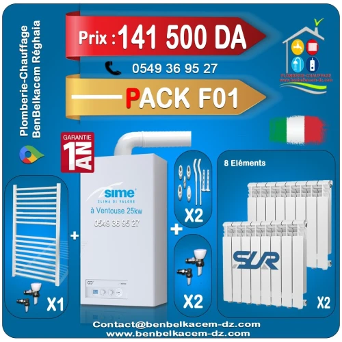 Pack Chaudiere Chauffage Central avec radiateurs Et seche Linge F1/F2/F3/F4/F5/F6/F7