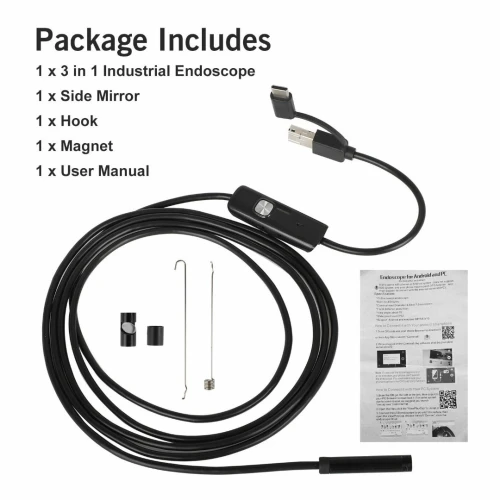 GROS Caméra Endoscopique 3.5 M Cable Rigid - 3 en 1 ( Type-C & Android & PC )