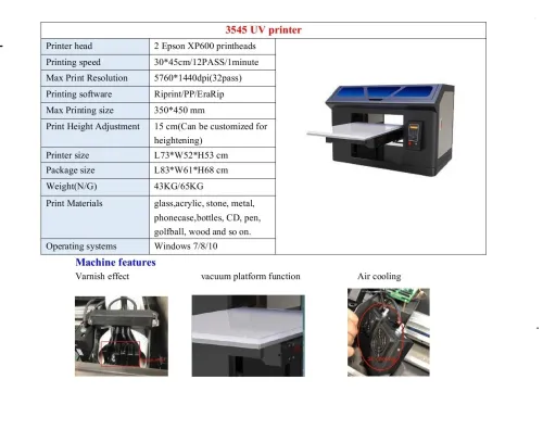 UV ERASMART Imprimante Printer UV à plat A3+(35/45 CM)+ DTF (autocollant de transfert) +rotative 360