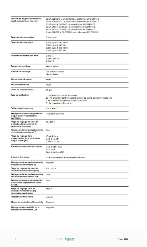 Disjoncteur différentiel Schneider Electric NSX100F MicroLogic 4.2AB 100A