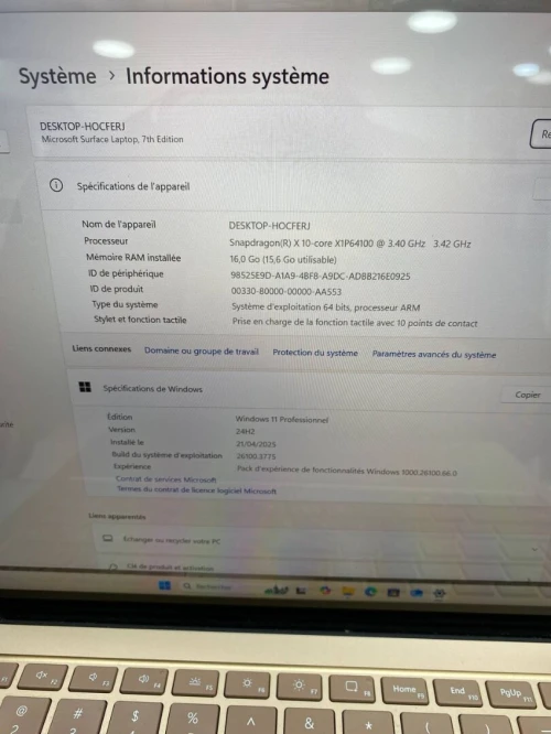 SURFACE LAPTOP 7 Snapdragon(R) X 10-core  13.8 3K 16RAM 512SSD BATTERIE 100% 