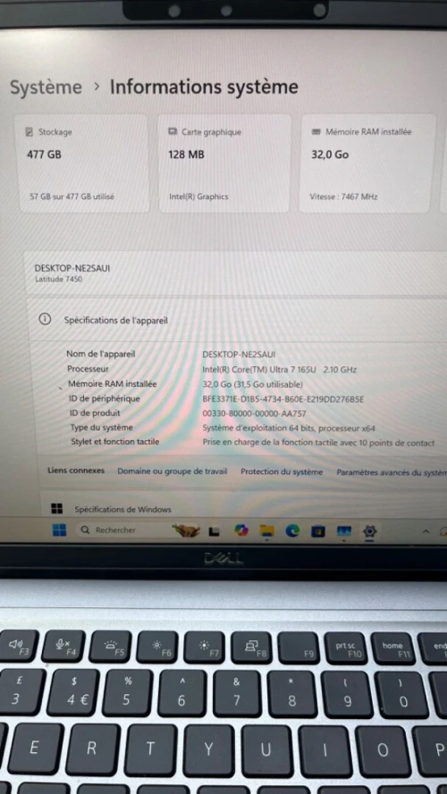 DELL LATITUDE 7450 14'' TACTILE  Ultra 7 165U 32RM 512SSD INTEL R GRAPHICS BATTERIE 100% NEUF