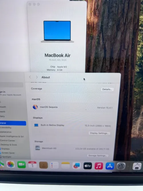 MACBOOK AIR M3 2024 15'' 08RAM 256SSD CYCLE 42 BATTERIE 100% ETAT NEUF 