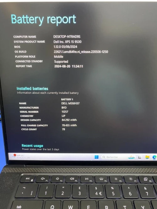 DELL XPS 9530 15.6'' I7-13TH  16RAM 512SSD  RTX 4050 06GB DÉDIÉE BATTERIE  7HEURES